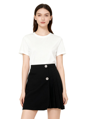 RM系列-女装舒适透气黑色高腰百褶半身裙修身显瘦百搭YL1016