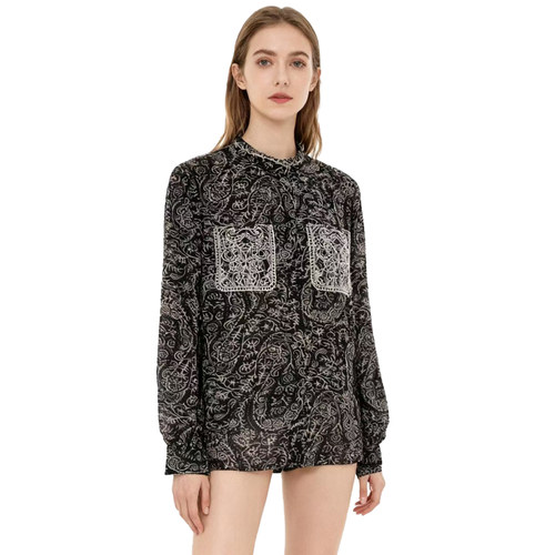 【D玛纳】长袖衬衫印花设计气质简约休闲修身显瘦百搭DMA872