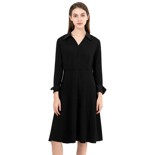 【D玛纳】拼色时尚连衣裙V领小黑裙简约休闲舒适显瘦新款DMA848