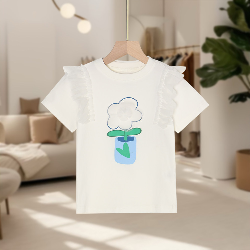 【马】儿童可爱卡通印花圆领T恤拼接立体网纱简约清爽短袖MA1106