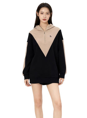 【D玛纳】拼色卫衣半拉链连帽个性设计感时尚洋气休闲百搭DMA24