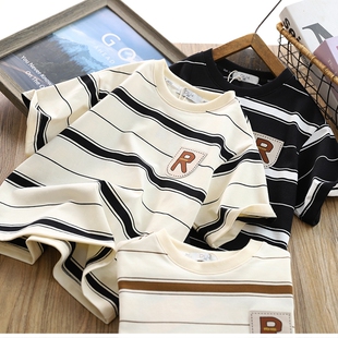 男童夏季短袖T恤衫儿童夏装条纹薄款汗衫男孩新款夏天上衣半袖凉