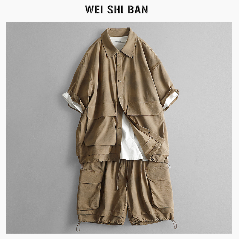 2025夏季美式潮牌短褲+短袖襯衫