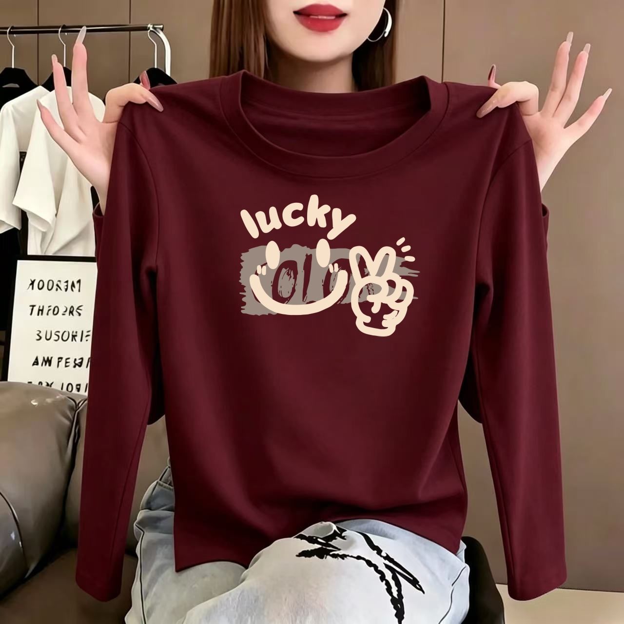 纯棉长袖女T恤宽松减龄百搭