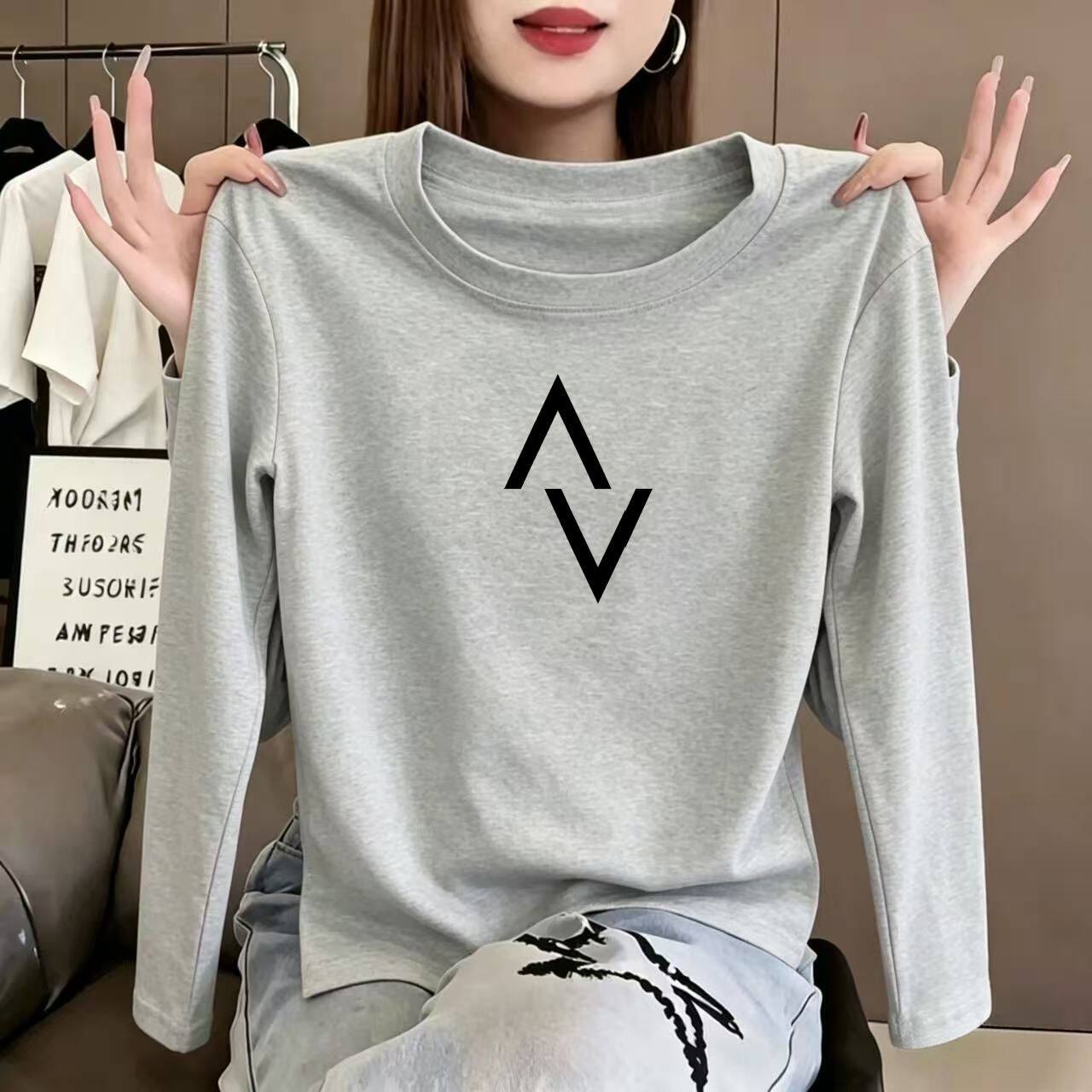 春秋港风纯棉长袖女T恤宽松显瘦