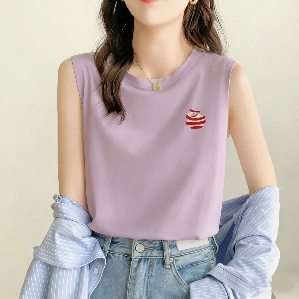 夏季纯棉宽松印花女背心外穿