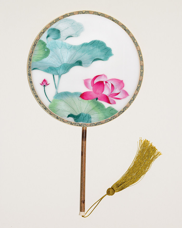 苏绣diy团扇套件 初学材料包 清新荷花 竹柄圆扇 闺蜜生日乔迁礼