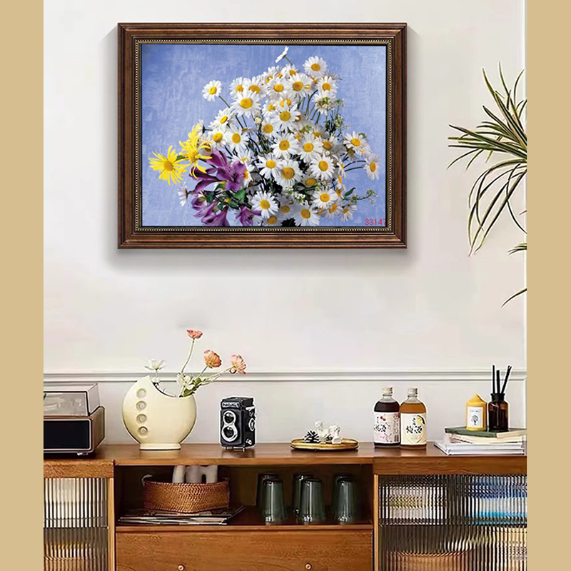 苏绣DIY套件初学 小雏菊油画 玄关客厅卧室餐厅 手工刺绣装饰画图片