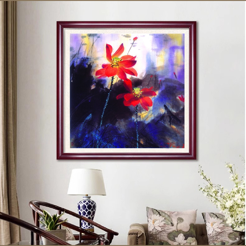 苏绣DIY套件初学 荷花莲花 玄关客厅卧室餐厅 手工刺绣装饰画图片