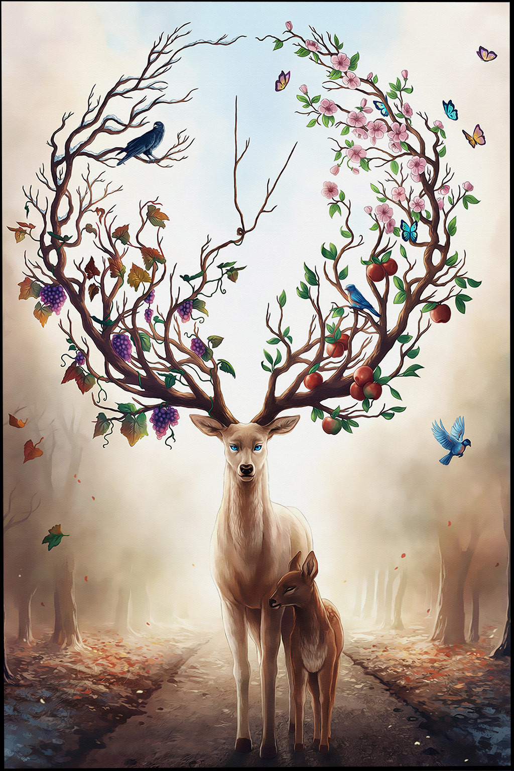 苏绣diy套件初学 梦幻森林麋鹿 母与子 45*68 北欧玄关客厅刺绣画