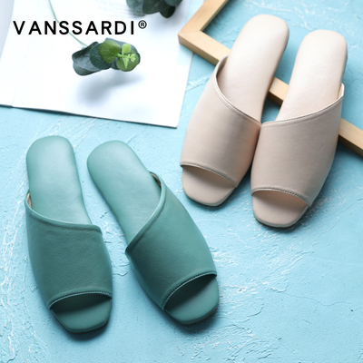 夏轻奢莫兰迪系家居小羊皮拖鞋室内软底地板防滑办公室皮家用凉拖