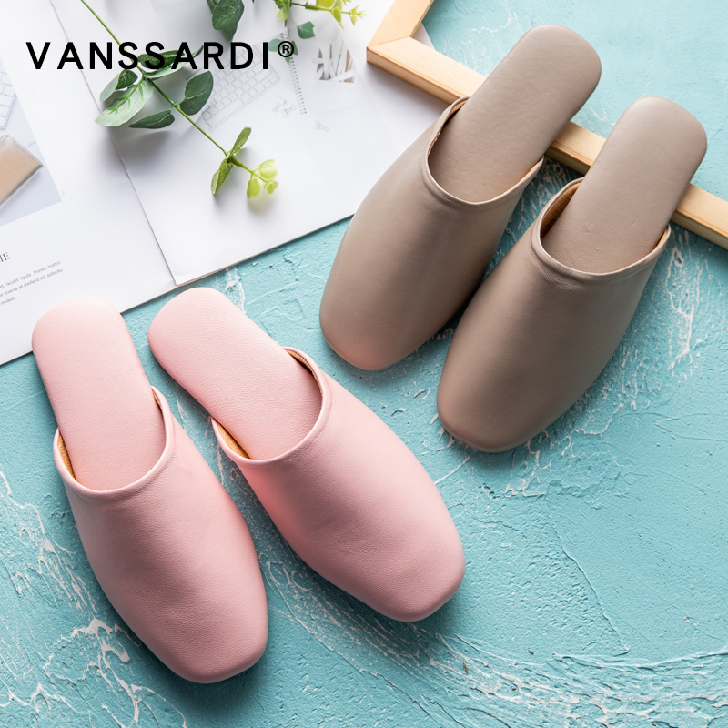 莫兰迪色春秋时尚家居情侣小羊皮拖鞋平跟防滑静音室内木地板拖鞋