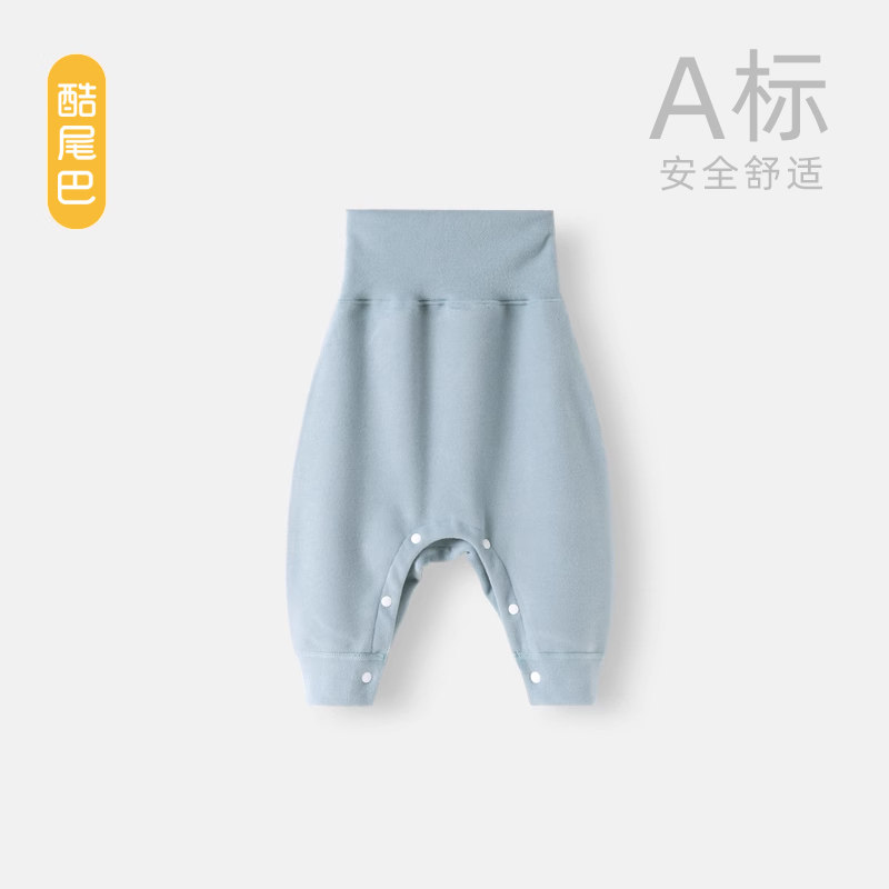 酷尾巴春秋季保暖裤子婴儿德绒全开档宝宝高腰护肚秋裤按扣式长裤