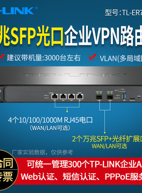 普联TP-LINK TL-ER7520T 企业级路由器 2万兆SFP+光口+4个千兆电口 带机量3000台左右    PPPOE服务器