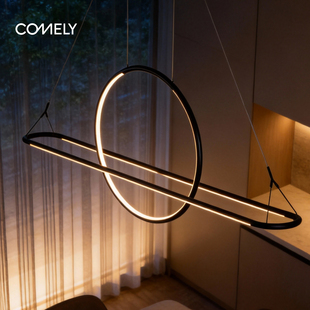 新特丽艺术饭厅吊灯异形创意造型工业风可拉伸茶室长方形餐桌灯具