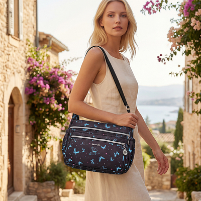 2026新款蓝色小蝴蝶印花斜挎包