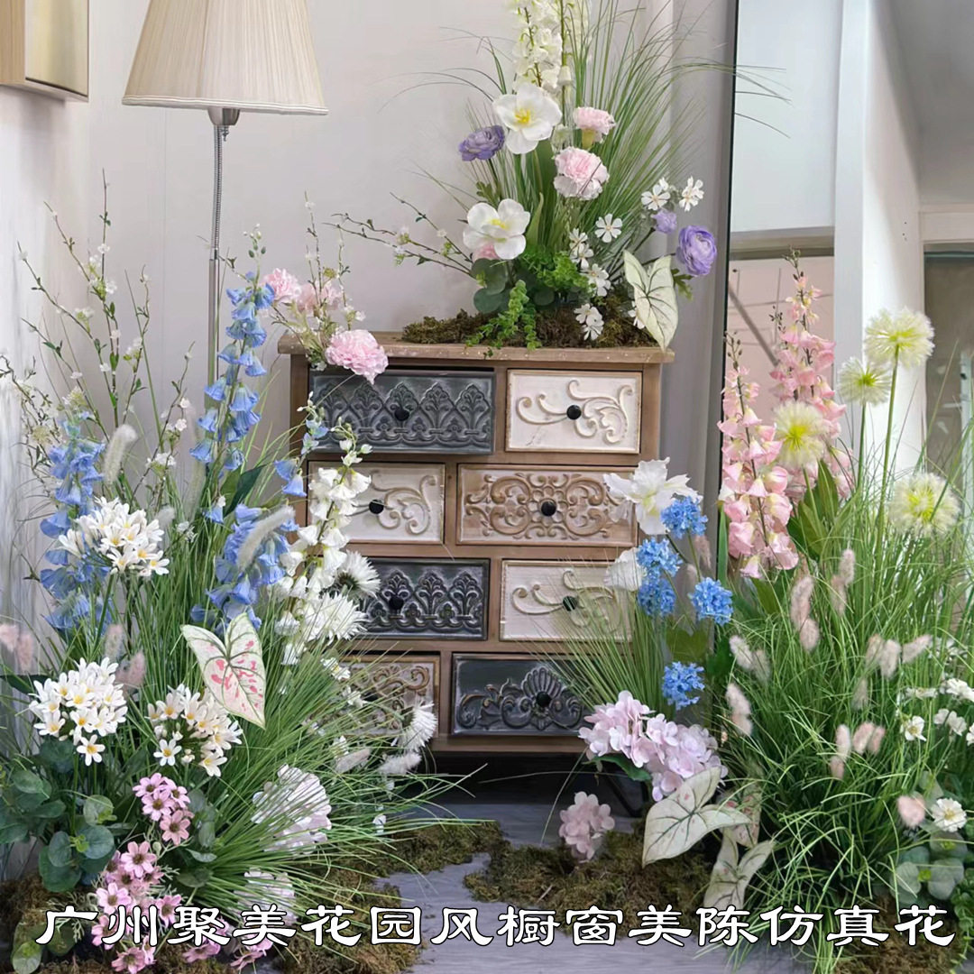 春夏莫奈花园风橱窗美陈仿真花 网红服装店软装婚礼路引装饰假花