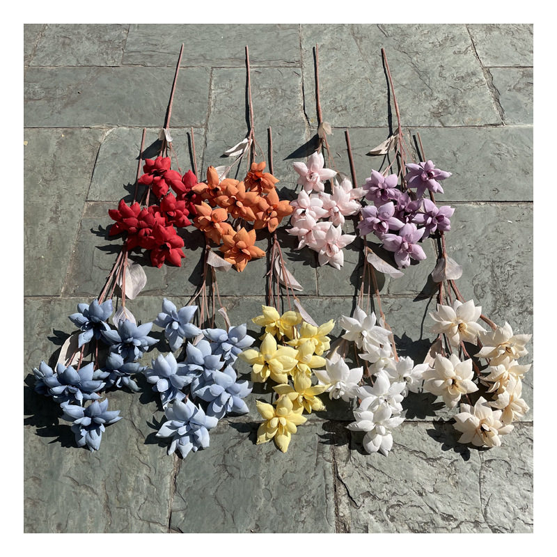 婚庆仿真花 6头夕颜花栀子花香槟色婚礼堂路引背景装饰插花假花材