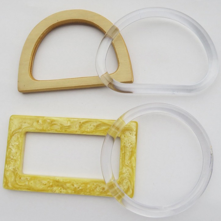 包配件朔胶圆环提手扣子透明手把女包半圆圈手挽纯木质D方形琥珀