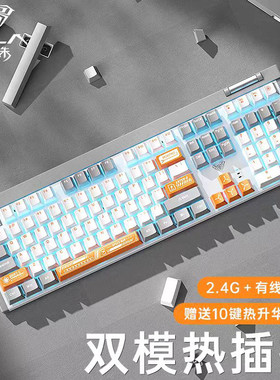 狼蛛F3050机械键盘有线+无线2.4G双模有线青轴游戏办公type-c