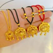 沙金平安锁吊坠女款 福字如意锁仿真黄金宝宝长命锁高端货 金店同款