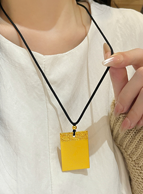 平安无事牌吊坠越南沙金防真黄金包银男女项链方牌挂坠毛衣链秋冬