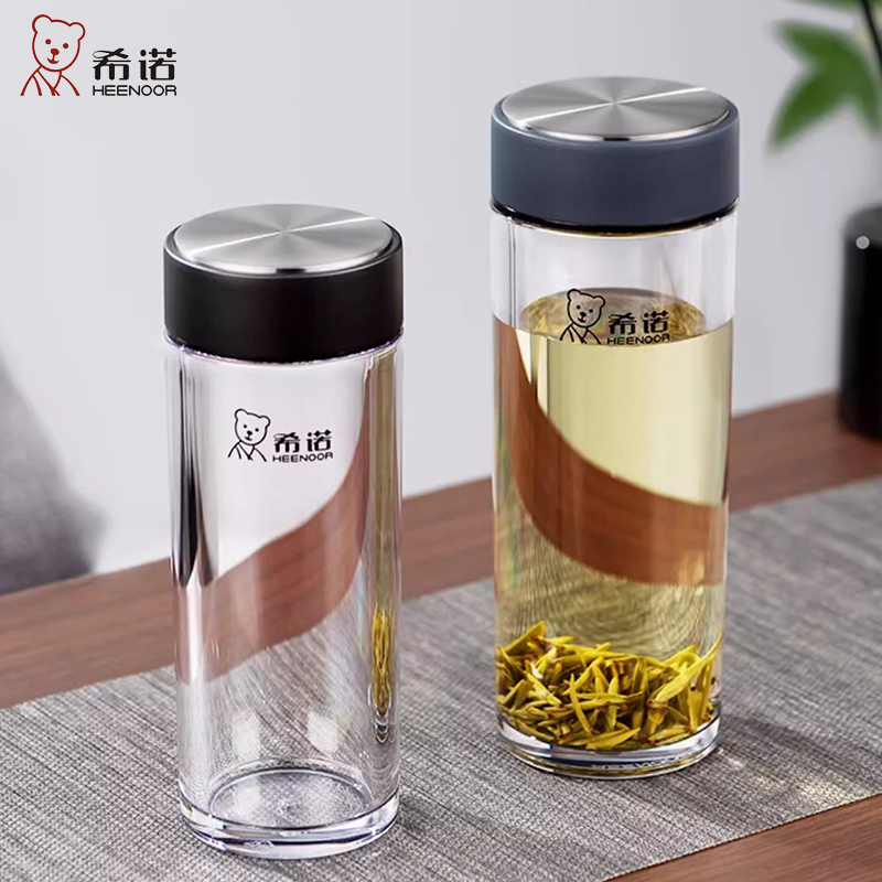 希诺PC塑料杯防摔透明隔热水杯