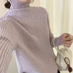 打底衫 2025秋冬加厚坑条堆堆领宽松毛衣女韩版 加厚坑条堆堆领