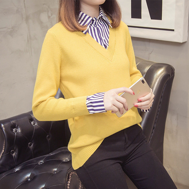 襯衫毛衣假兩件套女2019新款外穿韓版休閑時尚寬松套頭針織衫外套在類目 女裝/女士精品, 毛衣中 - 來自Buy2taobao.com提供專業的淘寶代購服務