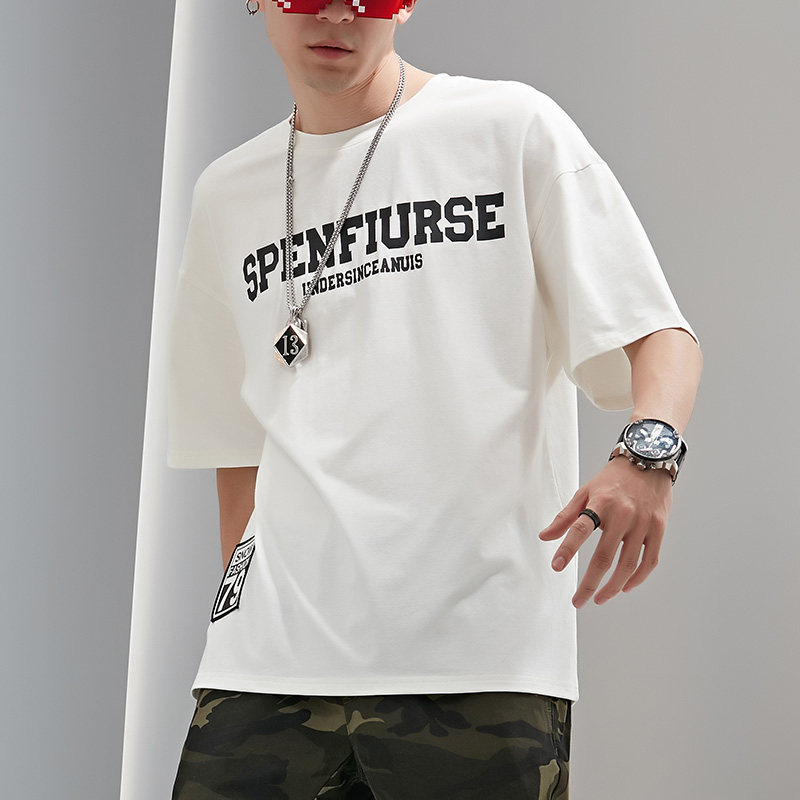 夏季短袖男2019新款印花休閑純色簡約百搭街舞風小領口嘻哈上衣潮在類目 男裝, T恤中 - 來自Buy2taobao.com提供專業的淘寶代購服務