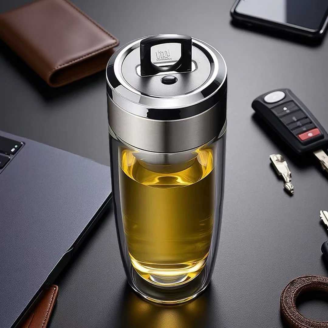 男士水杯鹅蛋杯双层玻璃杯女加厚隔热便携水杯子车载商务泡茶杯