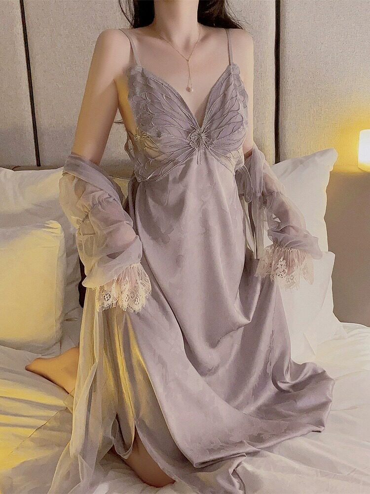 纯欲性感真丝吊带睡裙家居服套装