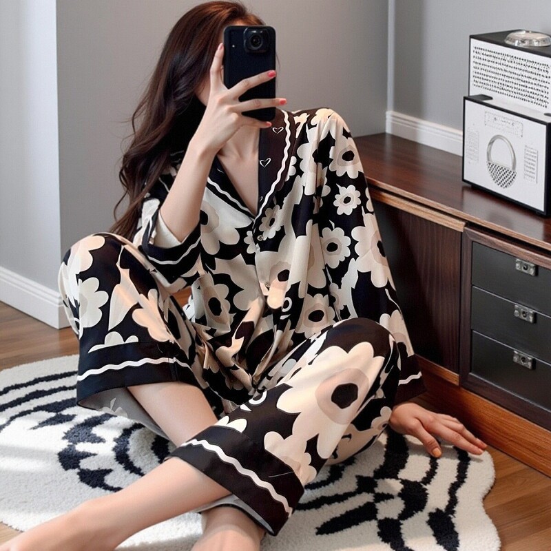 真丝睡衣女春秋高级感时尚鸡蛋花