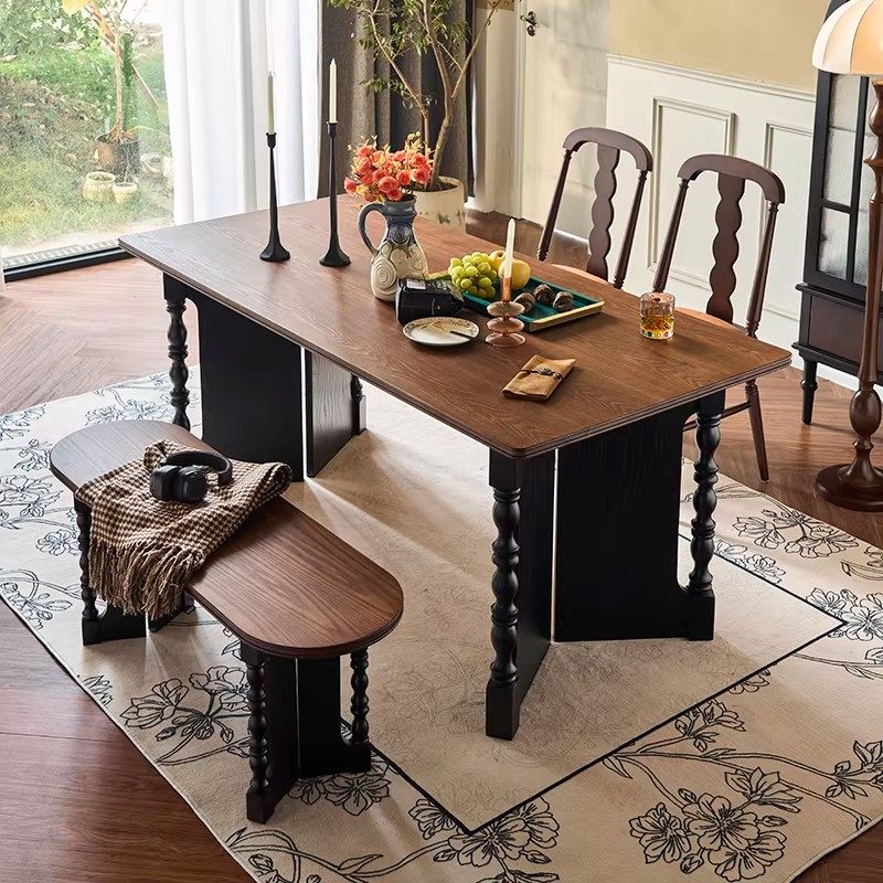 法式复古实木餐桌椅组合家用餐厅方桌饭桌多功能会议书桌大板桌,住宅家具,实木餐桌,淘宝优惠券,粉丝福利购,淘宝优惠卷