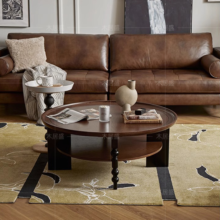 法式复古实木茶几露比茶几小户型客厅圆形咖啡桌高级感茶桌小桌子