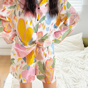 ins家居服宽松大码 纯棉复古花卉高级感睡衣法式 睡衣可外穿度假风