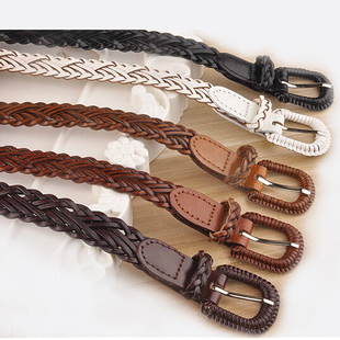 腰带女细学生韩版 编织腰带防裙子装 防过敏皮带牛仔裤 时尚 黑色 饰款