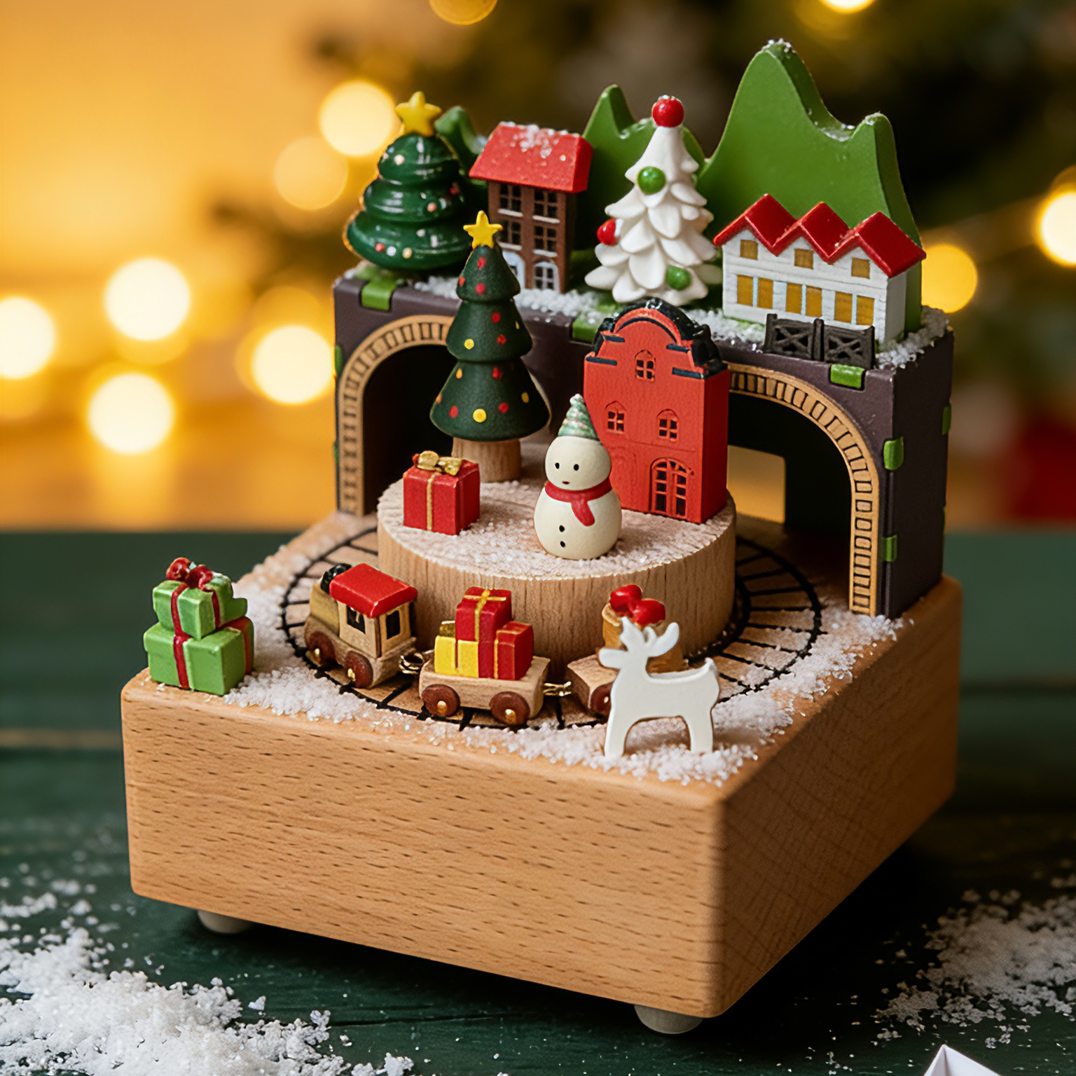 圣诞节礼物木质八音盒圣诞老人旋转小火车音乐盒男女孩儿童玩具