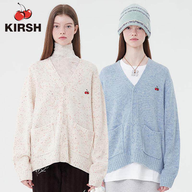 韩国潮牌kirsh樱桃毛衣女秋冬V领开衫外套长袖针织衫休闲韩版宽松