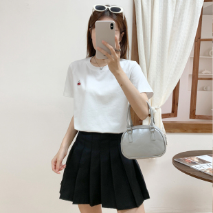韩国代购KIRSH短袖T恤女2025夏季新款樱桃刺绣圆领百搭正肩上衣潮