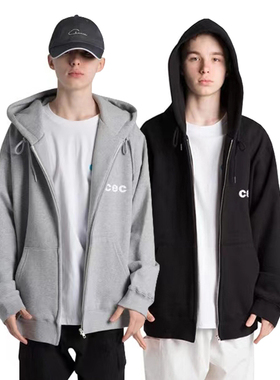 韩国直邮CHANCECHANCE CEC拉链开衫加绒卫衣外套连帽男女款慵懒风