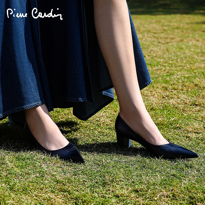 皮尔卡丹高跟鞋复古擦色摩登