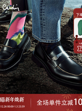 Pierre Cardin/皮尔卡丹男鞋商场同款春休闲乐福鞋真皮轻底皮鞋