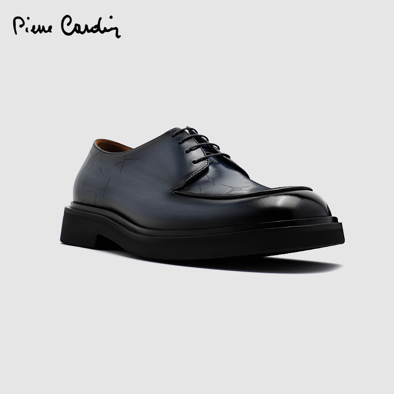皮尔卡丹头层牛皮轻质德比鞋