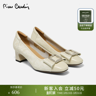 女通勤低跟浅口单鞋 复古高跟鞋 女 真皮蝴蝶结气质皮鞋 皮尔卡丹女鞋