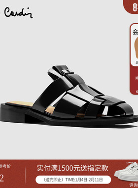 Pierre Cardin/皮尔卡丹25女鞋哑光开边珠罗马鞋头女士凉拖