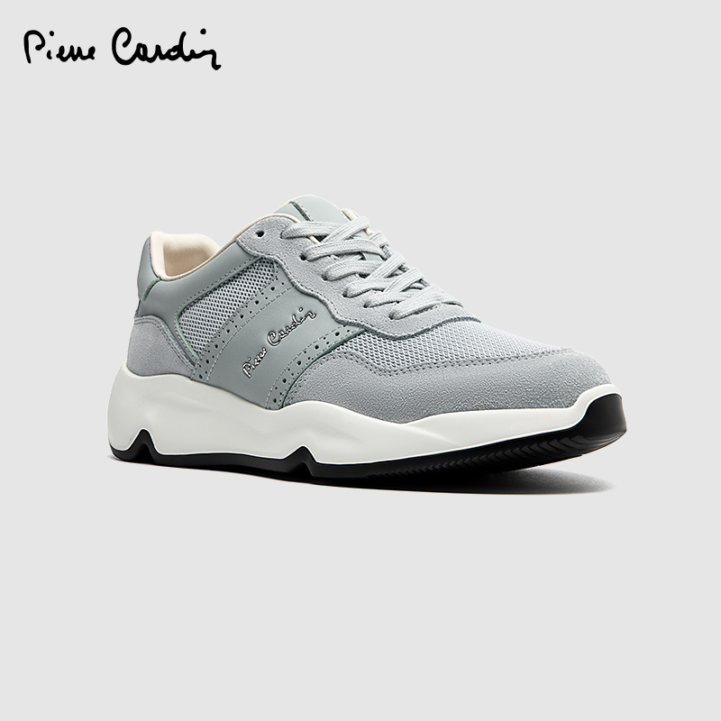皮尔卡丹厚底真皮拼接休闲鞋