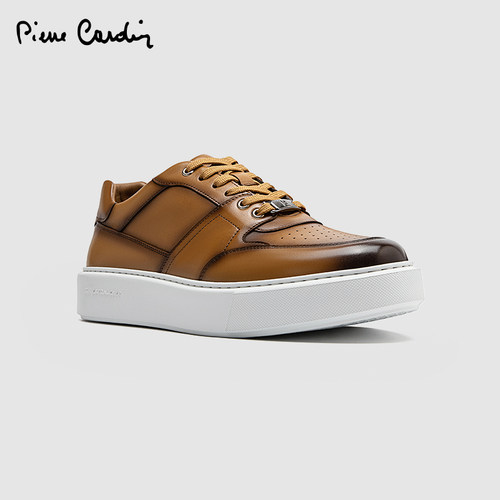 Pierre Cardin/皮尔卡丹25男鞋xl轻底编织真皮休闲鞋平底系带板鞋