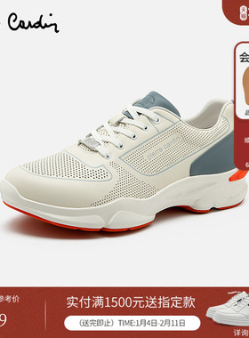 Pierre Cardin/皮尔卡丹男鞋轻底羊皮休闲鞋真皮系带运动轻便鞋