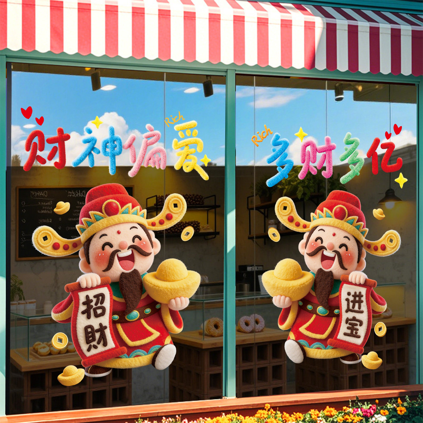 财神偏爱贴纸新年装饰过年氛围布置公司店铺马年春节玻璃静电贴画,家居饰品,门贴,淘宝优惠券,粉丝福利购,淘宝优惠卷